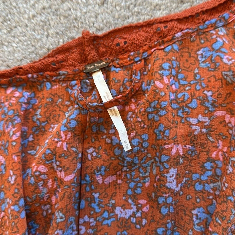 Free People LOLA Long Bell Floral Rust Open-Front Women's Top M
